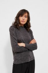 Melanżowa bluza z bufkami grafitowa. Szare bluzy bez kaptura damskie MOODO, xs, z elastanu. W wyprzedaży za 15.99 zł.