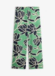 Spodnie palazzo z imitacji lnu. Zielone spodnie materiałowe damskie bonprix, bez wzorów. Za 59.99 zł.