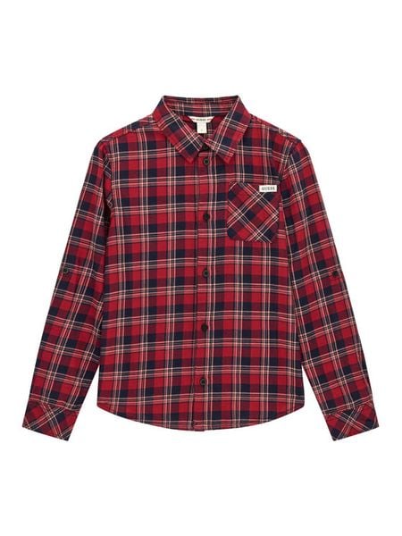 Guess Koszula L6BH02 W4107 Czerwony Regular Fit. Czerwone koszule chłopięce Guess, z aplikacjami, z bawełny, bez kołnierzyka, bez ramiączek. Za 199.99 zł.
