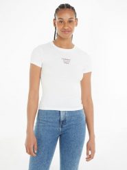 TOMMY JEANS Koszulka w kolorze białym rozmiar: M. Białe bluzki damskie Tommy Jeans, m, bez wzorów, z jeansu, bez kołnierzyka, bez ramiączek. Za 70.24 zł.