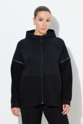 Damskie Bluza odblaskowe paski kaptur w połowie z eleganckiego weluru ottoman. Czarne bluzy z kapturem damskie Ulla Popken, plus size, z bawełny. Za 279.99 zł.