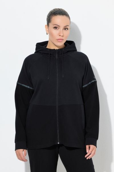 Damskie Bluza odblaskowe paski kaptur w połowie z eleganckiego weluru ottoman. Czarne bluzy z kapturem damskie Ulla Popken, plus size, z bawełny. Za 279.99 zł.