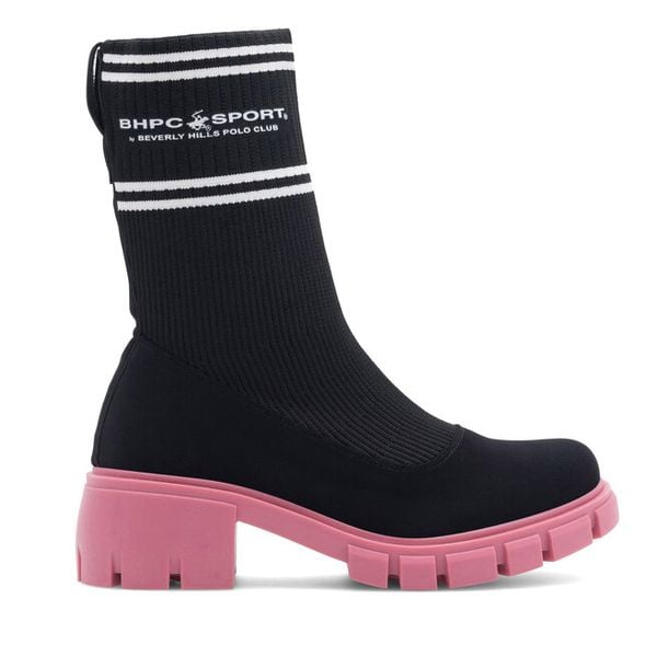 Botki Beverly Hills Polo Club. Czerwone botki damskie Beverly Hills Polo Club, bez obcasa, na słupku, bez zapięcia. Za 99.99 zł.