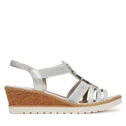 Sandały Remonte. Szare sandały damskie Remonte, bez wzorów, bez obcasa, na koturnie. Za 287.99 zł.