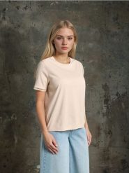 Koszulka z ażurowymi wstawkami - beżowy. Brązowe t-shirty damskie Sinsay, l, w ażurowe wzory, bez kołnierzyka. W wyprzedaży za 15.99 zł.