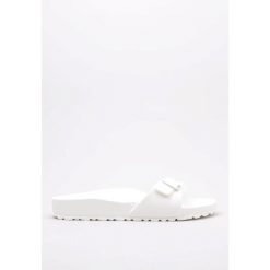 Klapki damskie Birkenstock Eva Madrid. Białe klapki damskie Birkenstock, bez wzorów, z materiału, bez obcasa. Za 258.00 zł.