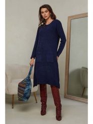 Joséfine Sukienka dzianinowa "Mahony" w kolorze granatowym rozmiar: S. Niebieskie sukienki damskie Joséfine, na co dzień, s, bez wzorów, z dzianiny, bez kołnierzyka, bez ramiączek, midi, proste. Za 195.99 zł.