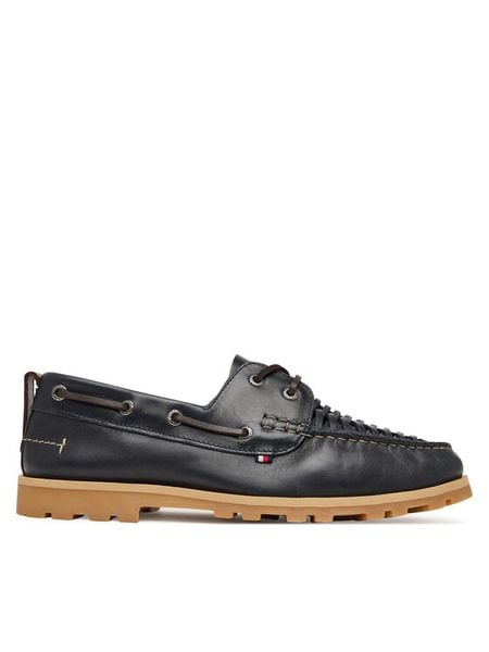 Tommy Hilfiger Półbuty Hilfiger Braided Lth Boat Shoe FM0FM05892 Granatowy. Niebieskie półbuty męskie Tommy Hilfiger, ze skóry, bez zapięcia. Za 569.99 zł.
