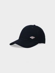 4F Czapka z daszkiem strapback damska - granatowa S. Niebieskie czapki z daszkiem damskie 4f, bez wzorów, z bawełny. W wyprzedaży za 29.99 zł.