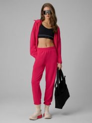 4F Spodnie dresowe joggery damskie - różowe L. Czerwone spodnie dresowe damskie 4f, l, bez wzorów, z dresówki. Za 159.99 zł.