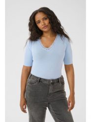 KAFFE curve Koszulka w kolorze błękitnym rozmiar: M. Niebieskie bluzki damskie KAFFE curve, m, bez wzorów, z koronki, bez kołnierzyka. Za 60.99 zł.