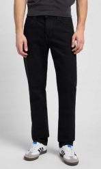 MESKIE SPODNIE LEE WEST BLACK RINSE 112370593. Czarne spodnie materiałowe męskie Lee, bez wzorów, z jeansu. Za 259.99 zł.