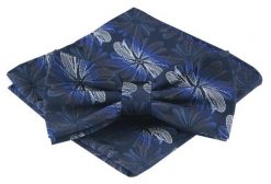 Mucha Męska z Poszetką - Alties - Granatowa, Duże Kwiaty. Niebieskie krawaty i muchy męskie Alties, bez wzorów, eleganckie. Za 54.00 zł.