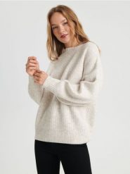 Sweter w prążki - kremowy. Białe swetry klasyczne damskie Sinsay, l, z dzianiny, bez kołnierzyka. Za 69.99 zł.