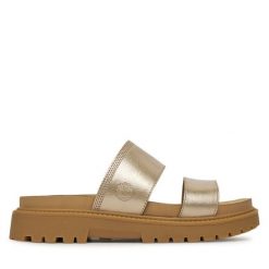 Klapki Timberland. Żółte klapki damskie Timberland, bez wzorów, bez obcasa. Za 259.99 zł.