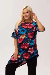 Wiskozowa tunika asymetryczna Capri Hibiscus w print w hibiskusy OVERSIZE PLUS SIZE XXL WIOSNA LATO. Białe tuniki damskie Moda Size Plus Iwanek, na co dzień, na lato, l, bez wzorów, z dzianiny, eleganckie, z asymetrycznym kołnierzem, plus size, bez ramiączek. Za 229.90 zł.