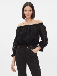 Guess Bluzka Rafa W3GH95 WFDC0 Czarny Regular Fit. Czarne bluzki damskie Guess, xxl, z aplikacjami, z bawełny, bez ramiączek. Za 409.99 zł.