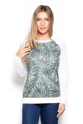 Bluza z Wzorzystym Przodem w Liście. Białe bluzy bez kaptura damskie Katrus, m, z materiału. Za 189.00 zł.