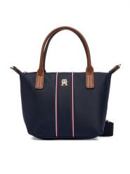 Tommy Hilfiger Torebka Popette Mini Tote Corp AW0AW17707 Granatowy. Niebieskie torebki klasyczne damskie Tommy Hilfiger, bez wzorów, z materiału, bez dodatków. Za 409.99 zł.