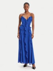 Bardot Sukienka wieczorowa Veris Ruffle 60007DB Niebieski Regular Fit. Niebieskie sukienki damskie BARDOT, bez wzorów, z syntetyku, wizytowe, bez kołnierzyka, bez ramiączek. Za 419.99 zł.
