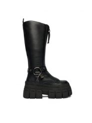 Buffalo Kozaki Gospher Biker Hi 1270131 Czarny. Czarne kozaki damskie Buffalo, ze skóry, bez obcasa, na koturnie. Za 699.99 zł.