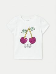 NAME IT T-Shirt Vibeke 13228146 Biały Regular Fit. Białe koszulki dziewczęce Name it, bez wzorów, z bawełny, bez ramiączek. Za 49.99 zł.