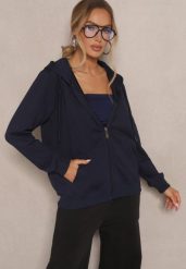 Granatowa Rozpinana Bluza z Bawełny z Kapturem Ozdobiona Sznurkami Telidwena. Niebieskie bluzy z kapturem damskie Renee, l, z bawełny. Za 59.99 zł.