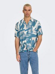 ONLY & SONS Koszula - Regular fit - w kolorze błękitno-beżowo-białym rozmiar: M. Białe koszule męskie Only & Sons, m, bez wzorów, z wiskozy, bez kołnierzyka, bez ramiączek. Za 83.42 zł.