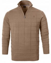 Elegancki Sweter Męski (Zamek) - Pako Jeans - Wysoki Dekolt, Kawa z Mlekiem. Kardigany męskie Pako Jeans, l, bez wzorów, z bawełny, eleganckie, bez kołnierzyka. Za 195.00 zł.