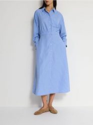 Koszulowa sukienka maxi - wielobarwny. Sukienki damskie Reserved, l, bez wzorów, z tkaniny, bez kołnierzyka, bez ramiączek, maxi, koszulowe. W wyprzedaży za 139.99 zł.
