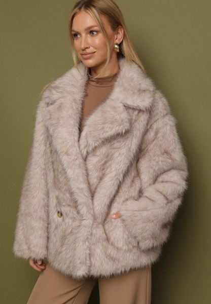 Beżowa Dwurzędowa Kurtka Futerko o Fasonie Oversize Asinella. Brązowe kurtki damskie Born2be, l, bez wzorów, z futra, bez kaptura. Za 179.99 zł.