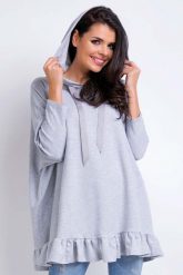 Szara Oversizowa Bluza z Kapturem Wykończona Falbanką. Szare bluzy z kapturem damskie Lou-Lou, l, z bawełny. Za 129.90 zł.