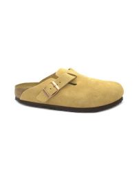 Klapki damskie Birkenstock boston vl. Brązowe klapki damskie Birkenstock, bez wzorów, z materiału, bez obcasa. Za 668.05 zł.