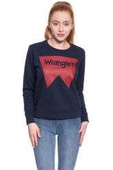BLUZA WRANGLER DAMSKA LOGO CREW NAVY W6087HY35 112130466. Niebieskie bluzy bez kaptura damskie Wrangler, l, z bawełny. W wyprzedaży za 69.99 zł.