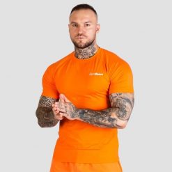 Koszulka męska fitness slim pomarańczowa TRN. Brązowe t-shirty sportowe męskie GYMBEAM, m, z bawełny, bez ramiączek, na fitness i siłownię. Za 72.90 zł.