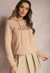 Beżowa Ocieplana Bluza z Haftem i Kapturem Ieliana. Brązowe bluzy z kapturem damskie Renee, l, z dzianiny. Za 79.99 zł.