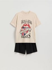 Dwuczęściowa piżama Rolling Stones - złamana biel. Piżamy męskie Reserved, l, bez wzorów, z bawełny, bez ramiączek. Za 99.99 zł.