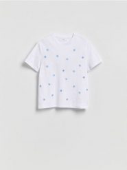 T-shirt z haftowanym wzorem - jasnoniebieski. Niebieskie t-shirty damskie Reserved, l, bez wzorów, z bawełny, bez kołnierzyka. Za 49.99 zł.