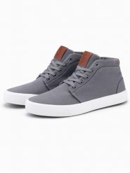 Wysokie męskie buty trampki z bawełnianego płótna – szare V3 OM-FOTH-0156 - 46. Szare trampki i tenisówki męskie Ombre Clothing, bez wzorów, z bawełny, przed kolano, bez zapięcia. W wyprzedaży za 109.99 zł.