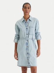 Guess Jeans Sukienka jeansowa W6RK26 D5M83 Niebieski Regular Fit. Niebieskie sukienki damskie Guess Jeans, m, z aplikacjami, z bawełny, bez kołnierzyka, bez ramiączek. Za 519.99 zł.