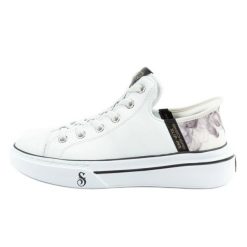 Trampki Skechers Slip-Ins 251016 białe. Białe trampki i tenisówki męskie bez wzorów, ze skóry, bez zapięcia. Za 634.14 zł.