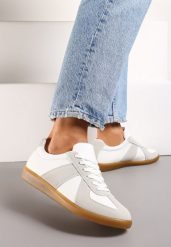 Szaro-Białe Sneakersy Tenisówki z Ozdobnymi Przeszyciami Sumina. Białe trampki i tenisówki damskie Renee, bez wzorów, z materiału. Za 69.99 zł.
