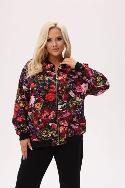 Kurtka bomberka Bloom - florystyczny print z akcentem ważek PLUS SIZE XXL OVERSIZE JESIEŃ. Kurtki damskie Moda Size Plus Iwanek, na jesień, plus size, bez wzorów, z bawełny, bez kaptura. Za 269.90 zł.