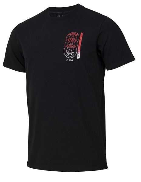 Koszulka męska PSG. Czarne t-shirty sportowe męskie PARIS SAINT GERMAIN, m, z bawełny, bez ramiączek, do piłki nożnej. Za 139.99 zł.