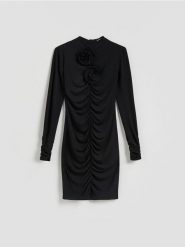 Sukienka z marszczeniami - czarny. Czarne sukienki damskie Reserved, l, bez wzorów, z dzianiny, bez kołnierzyka, bez ramiączek, dopasowane. Za 139.99 zł.