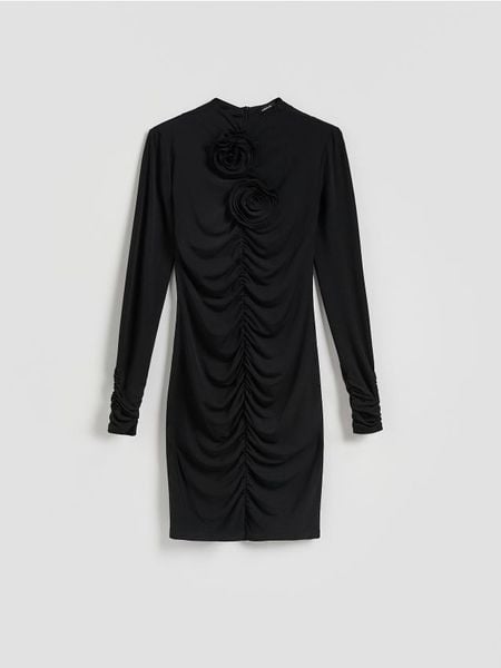 Sukienka z marszczeniami - czarny. Czarne sukienki damskie Reserved, l, bez wzorów, z dzianiny, bez kołnierzyka, bez ramiączek, dopasowane. Za 139.99 zł.