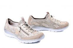 RIEKER L3252-92 gold, półbuty damskie. Żółte półbuty damskie Rieker, bez wzorów, z gumy, bez obcasa. Za 359.90 zł.