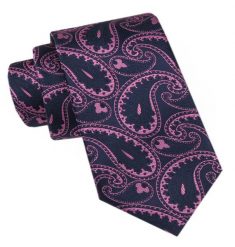 Modny Męski Krawat - Alties - Granatowy, Fioletowe Paisley. Niebieskie krawaty i muchy męskie Alties, bez wzorów, z tkaniny, eleganckie. Za 49.00 zł.