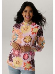 Aniston Bluzka w kolorze jasnoróżowym ze wzorem rozmiar: 38. Różowe bluzki damskie Aniston, bez wzorów, bez kołnierzyka, bez ramiączek. Za 95.95 zł.