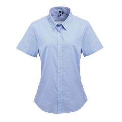 Damska Bawełniana Koszula Z Krótkim Rękawem W Kratkę Micro Gingham. Białe koszule damskie PREMIER, xl, bez wzorów, z bawełny, bez kołnierzyka, bez ramiączek. Za 114.99 zł.